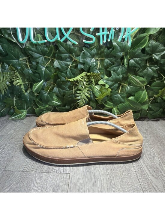 Olukai Puhalu Canvas Beige Slip On Boat Shoes Fishing Mens 13 Loafer Rare Khaki main image 4
